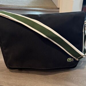 Lacoste Black Messenger Bag with Green-Trim Strap
